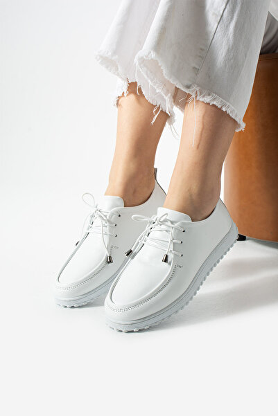 Gökçe Shoes Nimsa Beyaz Gerçek Deri Anatomik Taban Kadın Loafer Ayakkabı