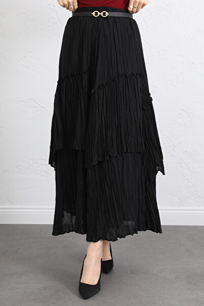 Salih Çelebi Elastic Waist Layered Skirt 2057 - Black