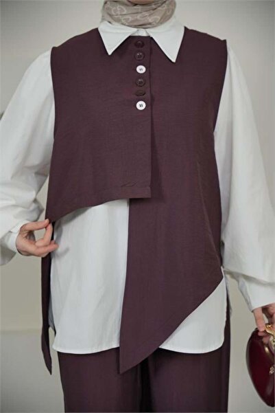 Dipmoda Women's Burgundy Asymmetrical Looking Triple Hijab Set Dpvq3126