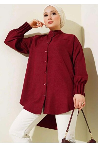 modasindoma Cămașă cu mâneci striate pentru femei, roșie