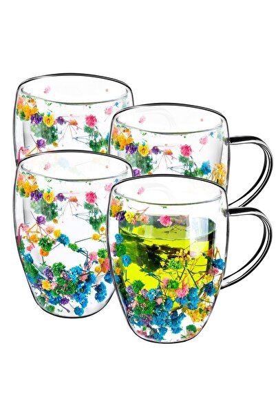 KADAX Pahare termic pentru ceai și cafea 350 ml 4 buc cu cană cu flori