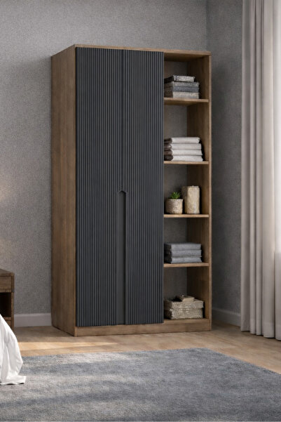 MOBİLİQUE Nova No.1 İki Kapaklı 6Raflı Gardırop Çam-Antrasit