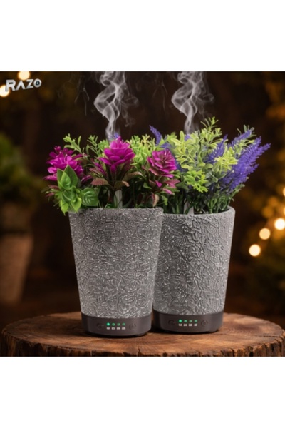 Razo Difuzor aromaterapie tip ghiveci 3 in 1 RAZO, Umidificator Aer, Lumina L...