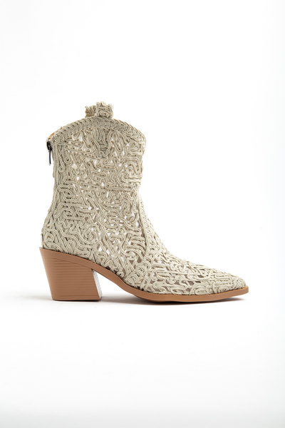 DENORA Beige Skin Cream Straw Knitted Fabric Summer Western Cowboy Boots