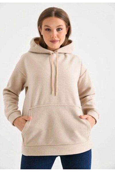 modasindoma Women's Hooded Sweatshirt Beige