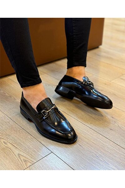 Parlak Tokalı Hakiki Deri Kauçuk Taban Klasik Ayakkabı