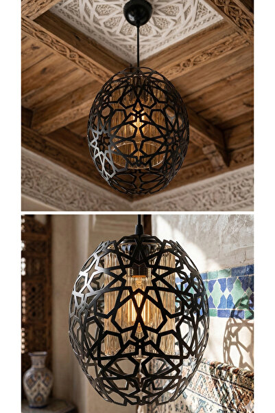Decodelight Siyah - Eskitme Otantik Şelçuklu Model Metal Bal Renk Camlı Model...