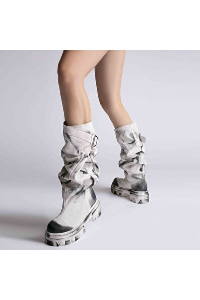 Modish Boutique Women's genuine Leather ruched Combat Boots Trisha White