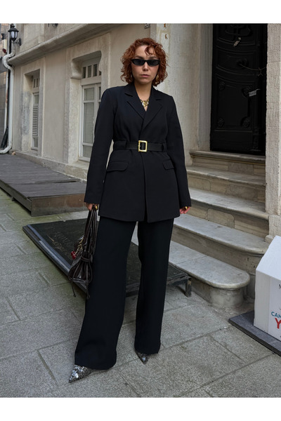 Bak'ap Premium Trend cu umeri întăriți detaliu la curea Sacou - wide-leg Pant...