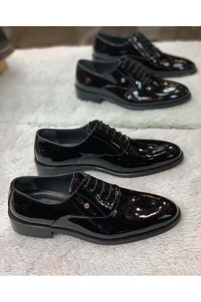 Parlak Hakiki Deri Bağcıklı Klasik Ayakkabı