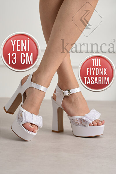 Karınca Bridal Shoes - Tulle Bow Design Block Heel Wedding Dress Shoes