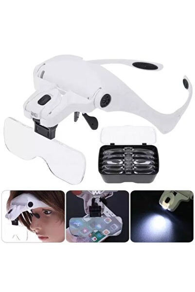 ORVİCA Işıklı Büyüteçli Gözlük - 5 Farklı Cam Mercek Kafa Büyüteci 1.0X 1.5X ...