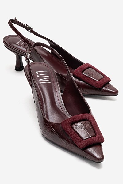 LuviShoes DUBLIN Imprimeu Roșu Claret cu cataramă Femei pantofi cu toc