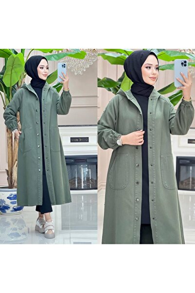 MİREL BUTİK Women's Hooded Jeans with Denim Cap Buttons