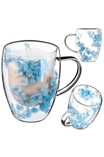 KADAX Pahar termic pentru ceai și cafea 350 ml cu flori, cană albastră