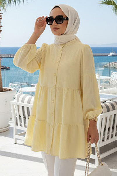 N.S NEVA STYLE Buttoned Yellow Hijab Tunic 53712Sr