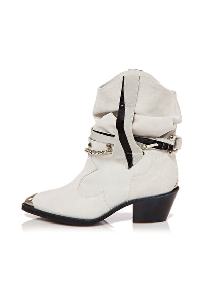 Modish Boutique Women's Boots / Ankle Boots with Patterned Bellem White