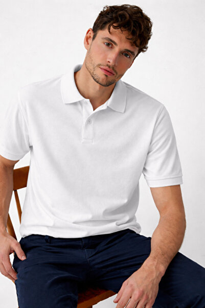 COMBİNE MİCHAİL Muška ležerna široka bela polo majica