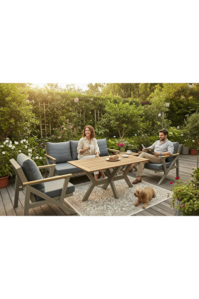 BALCO HOME Açelya 3+1+1+Masa Alüminyum Bahçe Balkon Oturma Grubu Cappucino