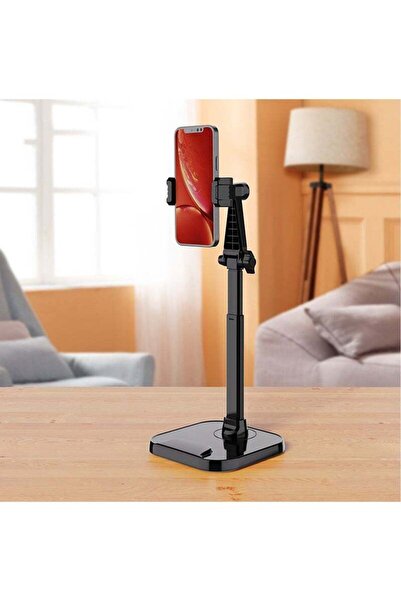 Arabest حامل مكتبي أسود للهاتف المحمول، حامل سيلفي تلسكوبي دوار قابل للسحب