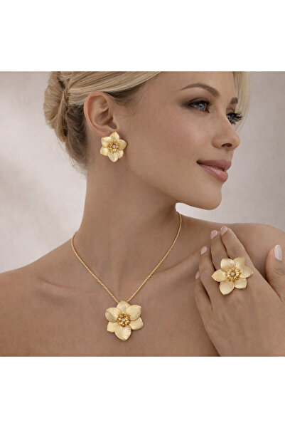 SE Jewellery Collection Selin Ersoy Mat Altın Çiçek Tasarım Kolye Küpe Yüzük ...