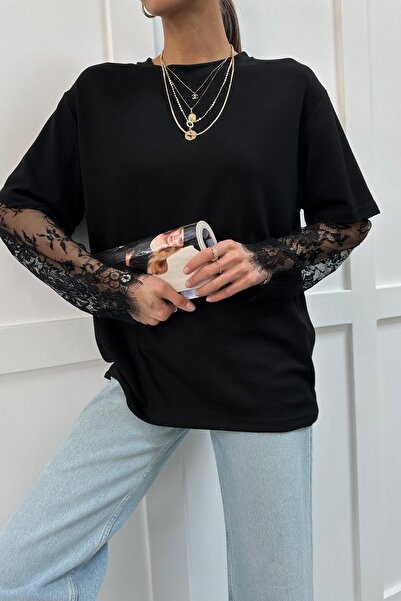 mylove Lace Sleeve Blouse Black