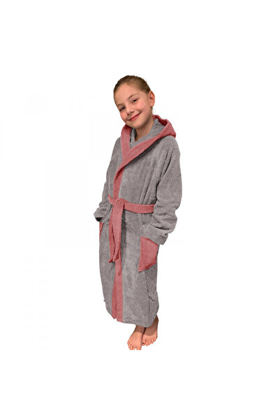 Homelevel Halat de baie pentru copii, 128, gri/roz, bumbac, 54864.20.37