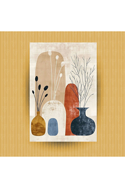 Trihed Modern Bohem Vazo ve Bitki Figürlü Tablo - İskandinav Stil Salon Ofis ...