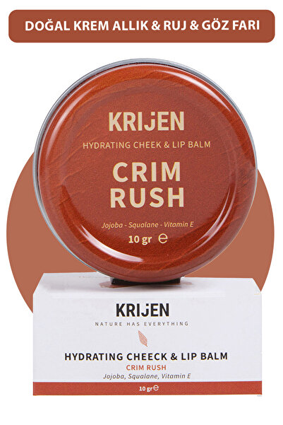 Krijen Crım Rush Kırmızı Renkli Dudak & Yanak Balmı Bitkisel Krem Allık&ruj&far