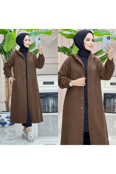 MİREL BUTİK Women's Hooded Jeans with Denim Cap Buttons