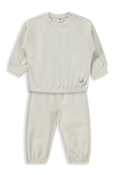 Civil Baby Kız Bebek Düz Basic Kalpli 6-18 Ay Takım - Bej
