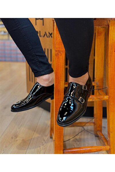 Parlak Hakiki Deri Çift Tokalı Klasik Ayakkabı