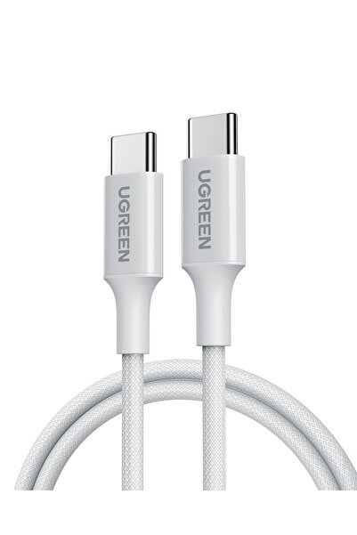 Ugreen USB-C 60W 3A QC PD Örgülü Hızlı Şarj Kablosu, 1 Metre, Beyaz, 35218