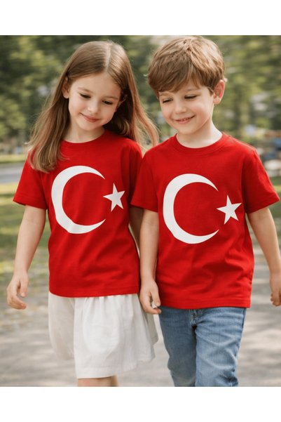 onymino تي شيرت للأولاد والبنات باللون الأحمر مطبوع عليه العلم التركي