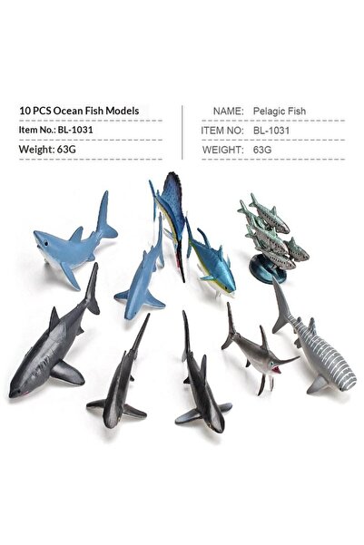 Arabest 10-Piece Miniature Pelagic Fish Model Set, Realistic Ocean Animal Fig...