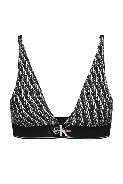 Calvin Klein Women's Logo Patterned Black Striped Triangle Bra with Elastic B...