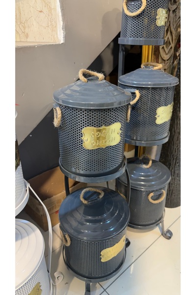 Riyes Tasarım Dekoratif 2 Katlı Metal Patates & Sogan Saklama Kovası