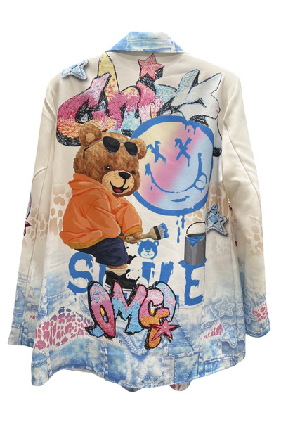 OEM Sacou oversize dama alb imprimeu urs graffiti, S/M