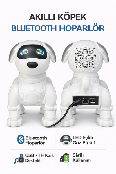 Spech Power Akıllı Köpek Tasarımlı Bluetooth Hoparlör – LED Göz Efektli Şarjl...