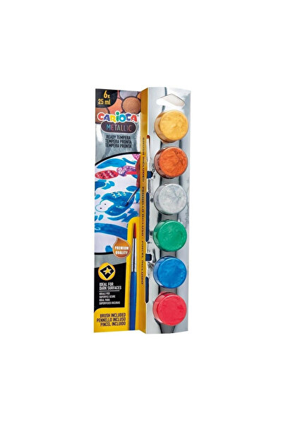 TOYFEST ألوان مائية ميتاليك تيمبيرا من كاريوكا مع فرشاة قابل للغسل 6×25 مل