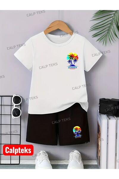 CALP TEKS SET DE VARĂ PENTRU COPII CU IMprimeu palmieri: TRICOU ȘI PANTALONI ...