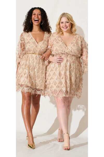 Hanife Glam Couture Hanife Glam büyük beden uzun kol mini elbise