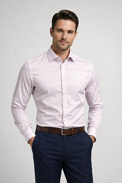 Age Of State Men's Slim Pink Ç Striped P Cotton U Classic Cut Long Sleeve Off...