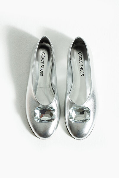 Gökçe Shoes Jojo Gümüş Tektaş Detay Kadın Babet Ayakkabı