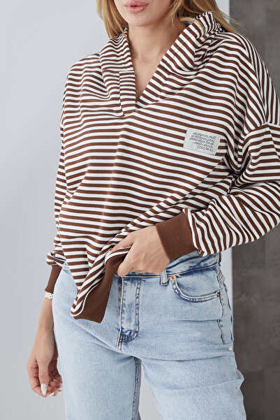 zenne Hooded Striped low sleeve sweatshirt coffee