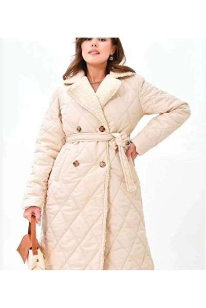 modasindoma Women's Fur Detailed Coat Beige