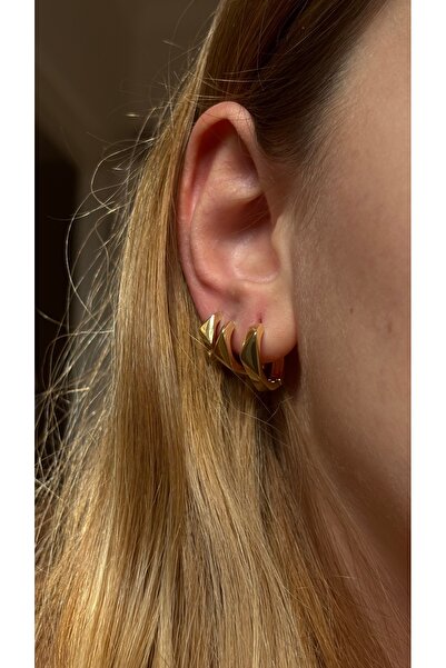 DİESMOONCO Bohem Altın Kaplama Çelik Küpe Seti - 3'lü Kombin Küpe