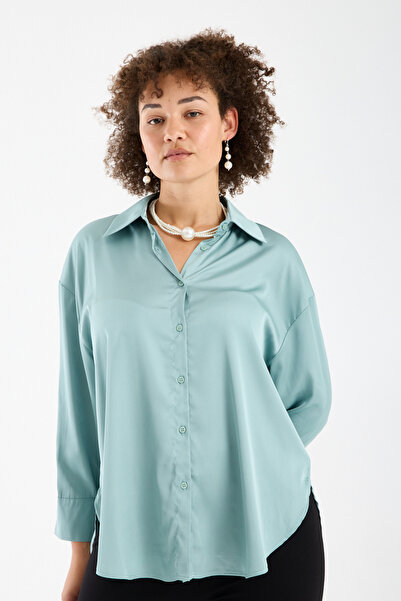 Moda Days Women's Plus Size Satin Shirt Long Sleeve Button down Classy Casual...