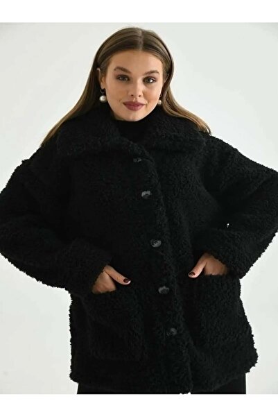 modasindoma Women's Pocketed Plush Jacket Black