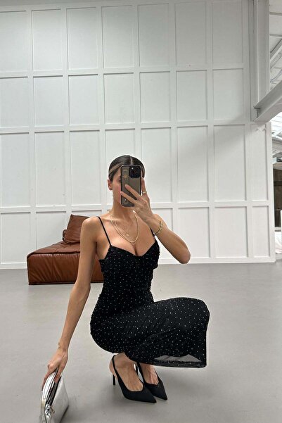 mylove Stone-Embellished Strap Dress Black